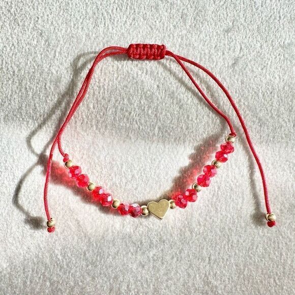 Red sparkly beaded gold heart friendship bracelet - Picture 2 of 2